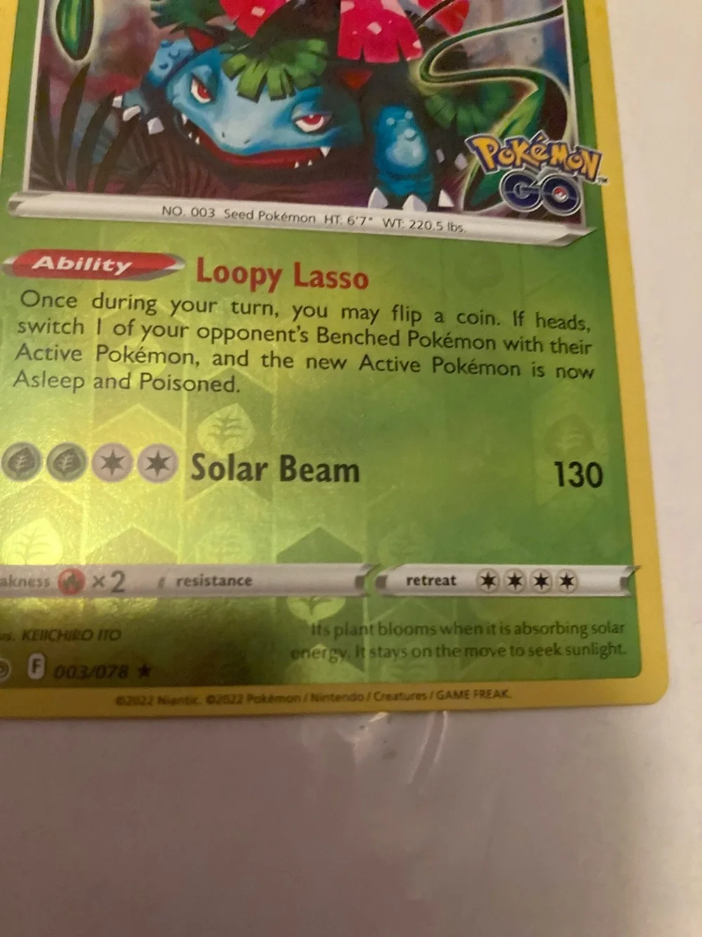 Pokemon Venusaur Card - Green & Yellow with Red Flower